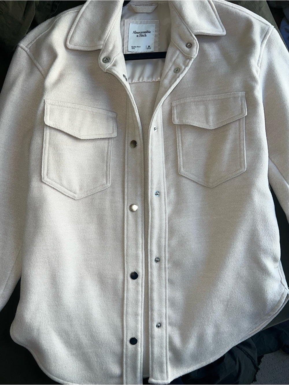 Abercrombie & Fitch Cream Snap-Front Button Down Shirt Jacket